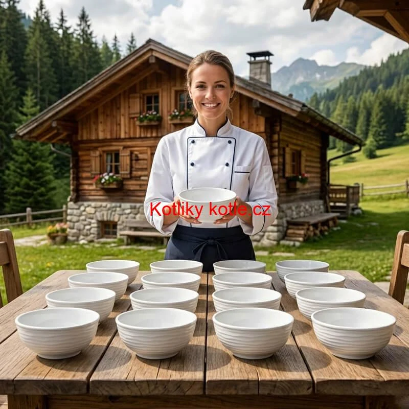 Sada 6 ks: Prémiové bílé misky s kamennou strukturou (750 ml)