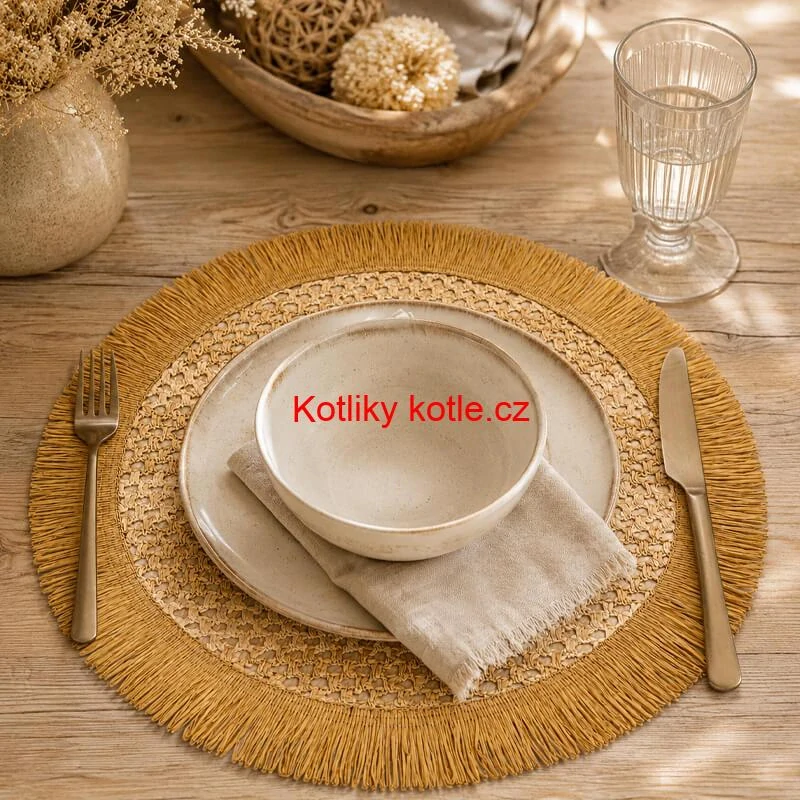 Kulatá přírodní podložka pod talíř se třásněmi 37 cm