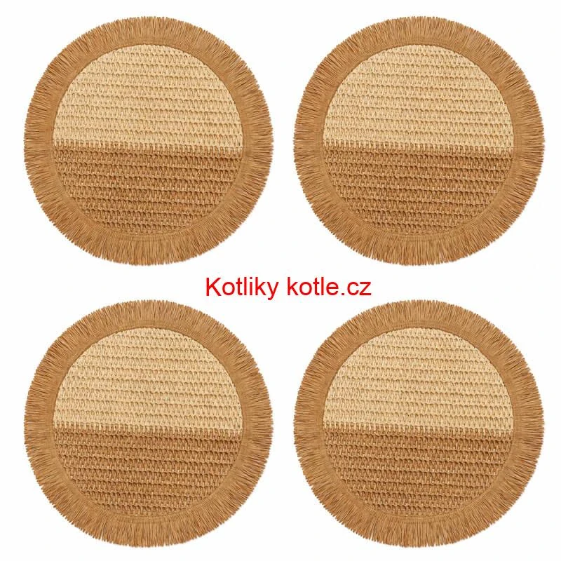 Přírodní podložky pod talíř se třásněmi 37 cm, 4 ks