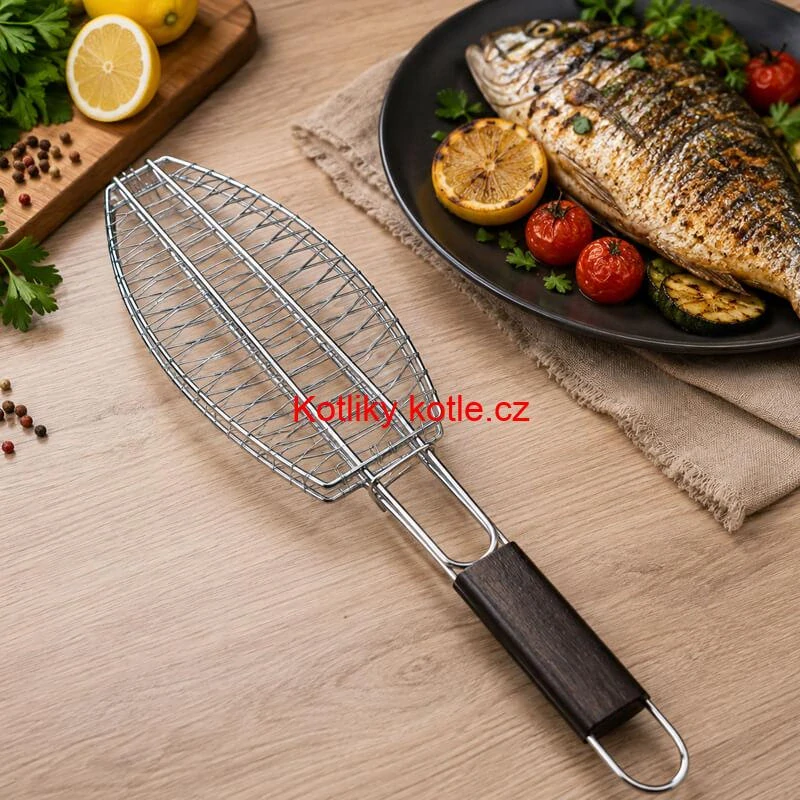 BBQ grilovací rošt na ryby – nerezové grilovací kleště 65 × 15 × 4 cm