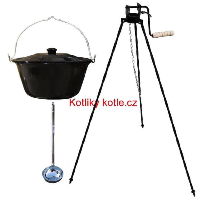 Smaltovaný kotlík 30 L + poklice + stojan s kladkou VAR