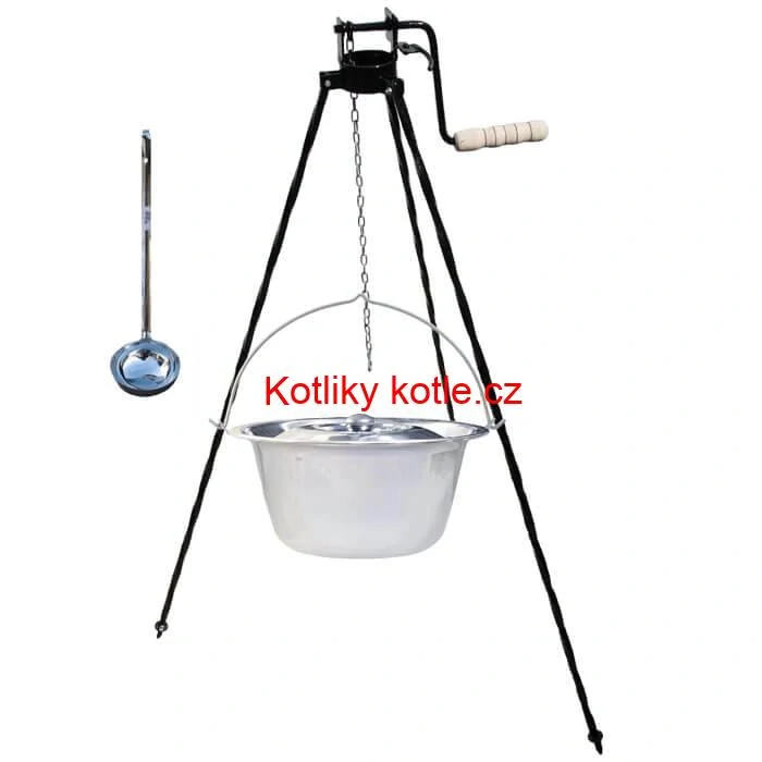 Nerezový kotlík 14 L + poklice + stojan s kladkou VAR