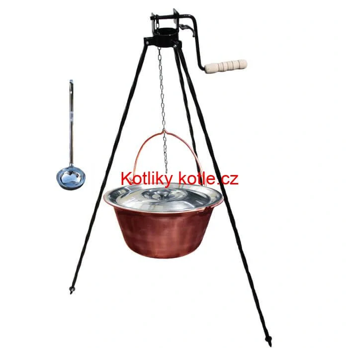 Měděný kotlík 14 L (1,2 mm) + poklice + stojan s kladkou VAR