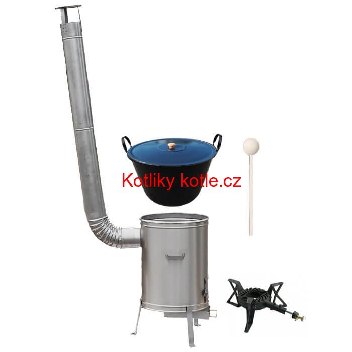 Zabijačkový smaltovaný kotel 50 L + nerezová kotlina 53 cm + hořák 7 kW