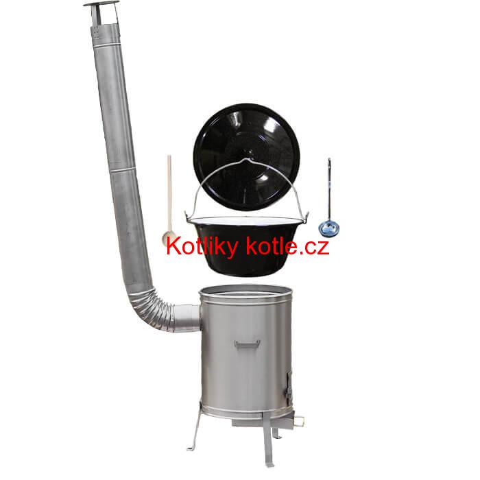 Smaltovaný kotlík 13 L (1,2 mm) + nerezová kotlina 36 cm + vařečka a naběračka LUX