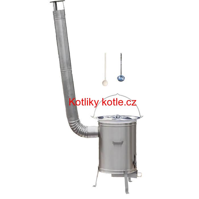Nerezový kotlík 15 L (1,2 mm) + nerezová kotlina 36 cm + vařečka a naběračka LUX