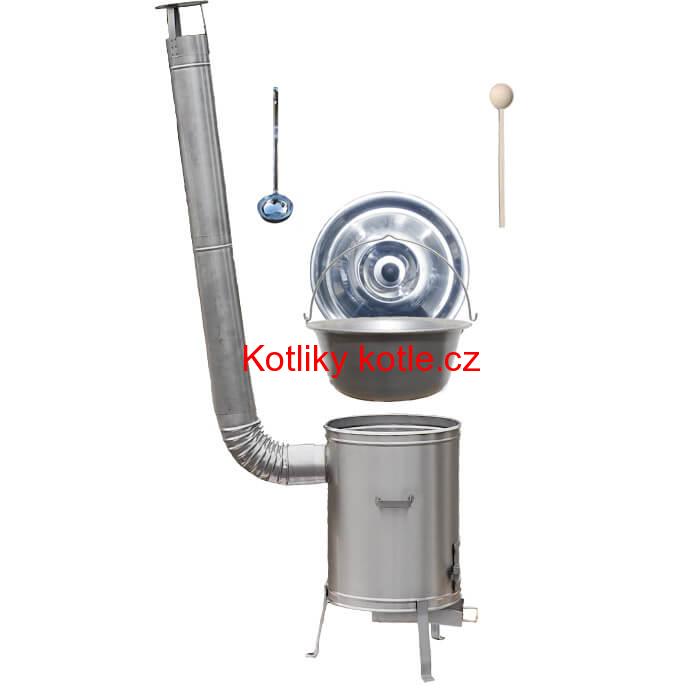 Nerezový kotlík 15 L (1,5 mm) + nerezová kotlina 36 cm + vařečka a naběračka LUX