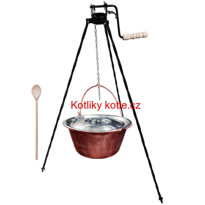 Měděný kotlík 10 L + stojan s kladkou VAR