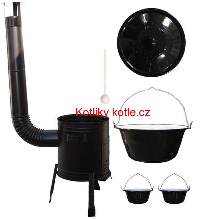 Smaltovaný kotlík 10 L (1,2 mm) + kovová kotlina 31 CLASSIC (KOV) + 2 smaltované servírovací kotlíky 0,8 L