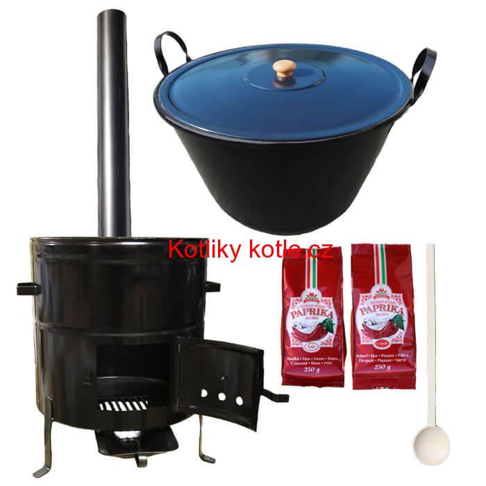 Smaltovaný kotel na guláš 100 L (1,2 mm) s oušky + kovová kotlina 60 cm a maďarská paprika MAX PARTY
