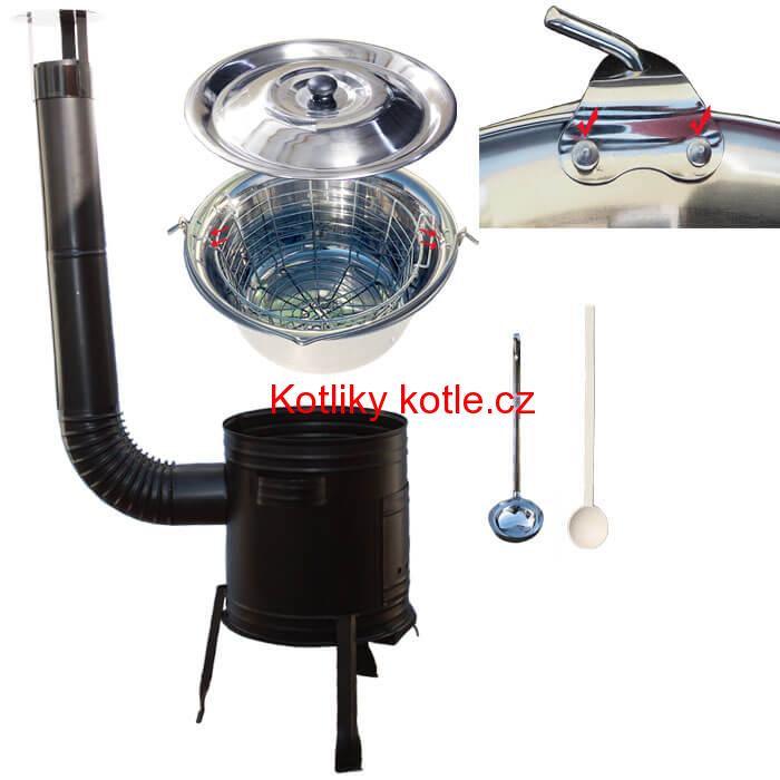 Nerezový kotlíkový set 45 cm + zesílený nerezový kotlík 30 L