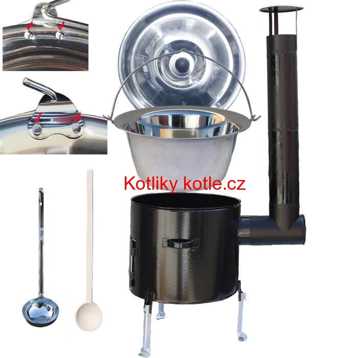 Nerezový kotlík 15 L s nýty + smaltovaná kotlina 36 CLASSIC