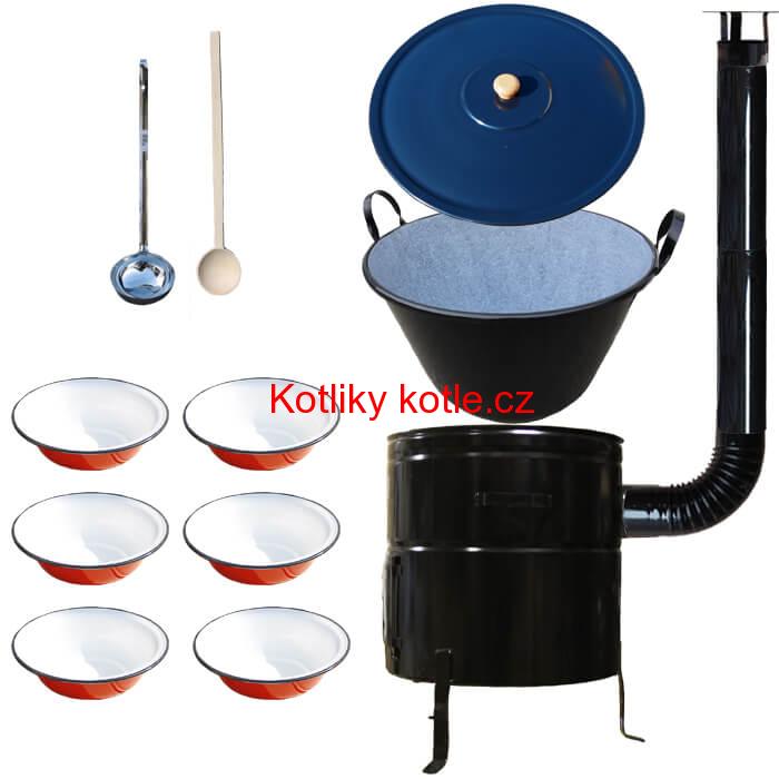 Smaltovaný kotel 50 L + smaltované talíře BIG PARTY