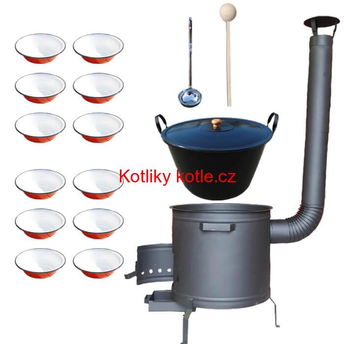 Smaltovaný kotel 80 L + smaltované talíře 12 ks PLUS 600