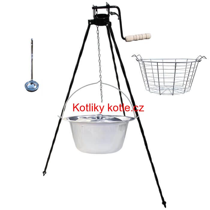 Nerezový kotlík 20 L (1,2 mm) + drátěný koš + stojan s kladkou VAR