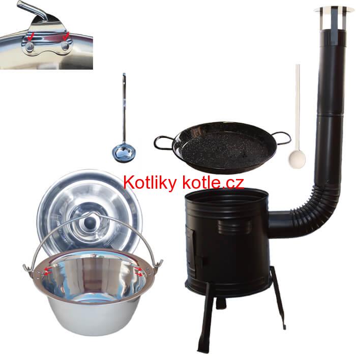 Paella smaltovaná pánev 38 cm s nerezovým kotlíkem 15 L (0,8 mm) a kotlinou