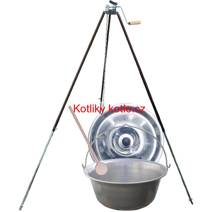 Nerezový kotlík 30 L (1,5 mm) + teleskopická trojnožka s pojistnou kladkou + poklice