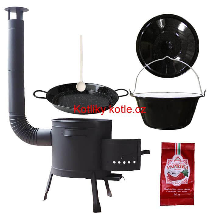 Smaltovaný kotlík 13 L + Paella smaltovaná pánev + nízká žáruvzdorná kotlina 36 cm PLUS 600