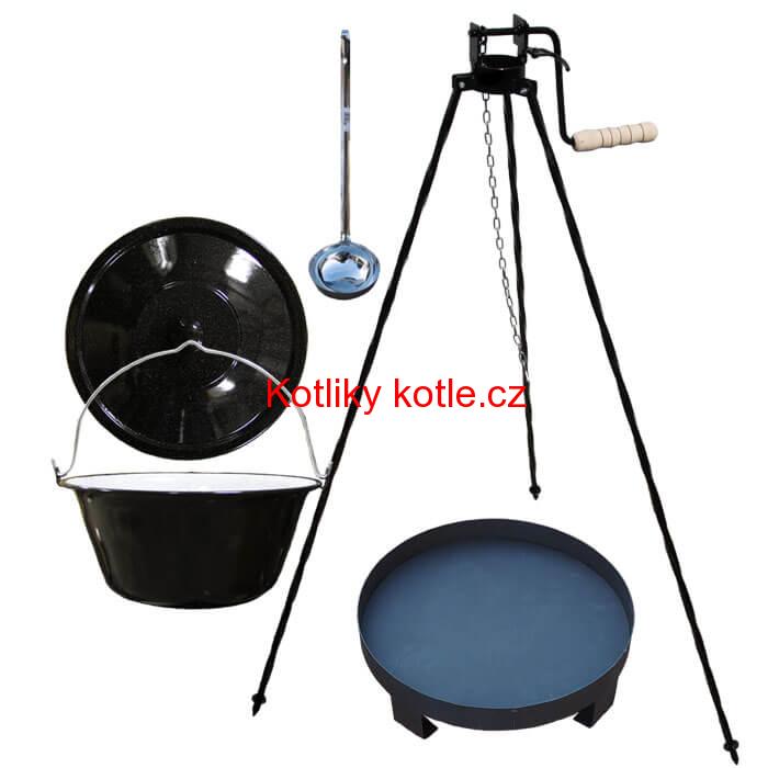 Smaltovaný kotlík 16 L (1,2 mm) + Ohniště + stojan s kladkou VAR