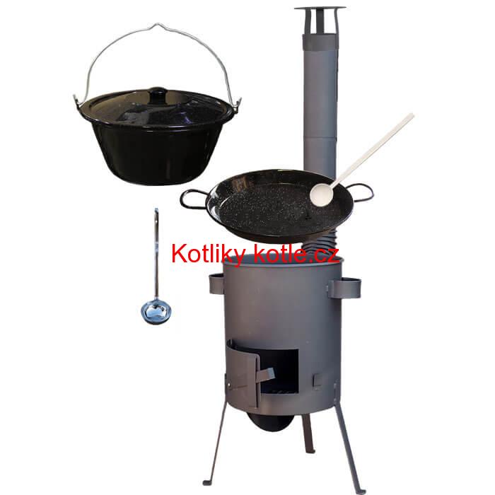 Smaltovaný kotlík 20 L + Paella smaltovaná pánev 46 cm + žáruvzdorná kotlina 42 PLUS 600 4 MM