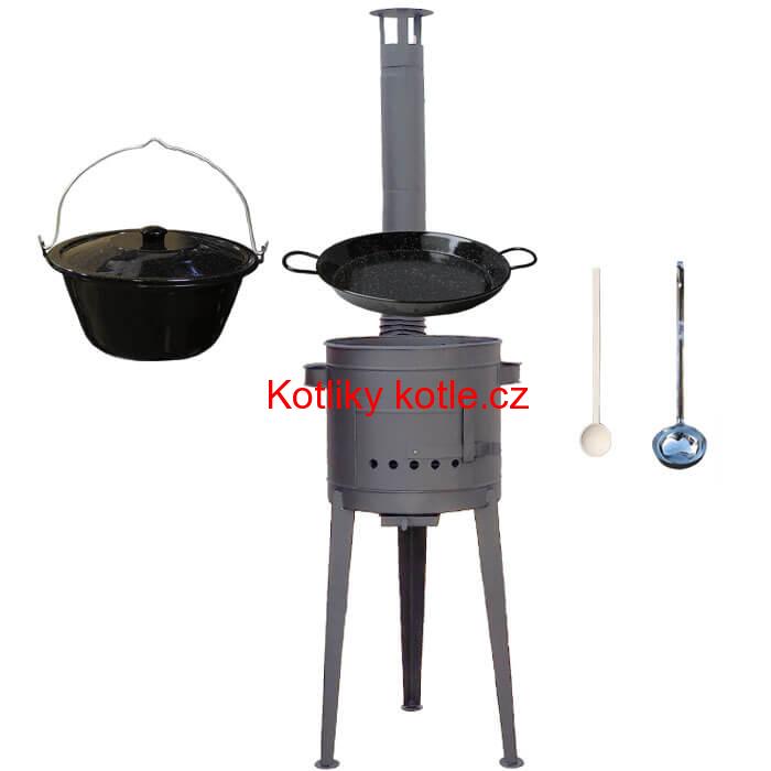 Smaltovaný kotlík 20 L (1,2 mm) + Paella smaltovaná pánev 46 cm + žáruvzdorná vysoká kotlina 42 PLUS 600