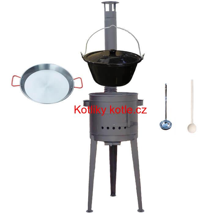 Smaltovaný kotlík 20 L (1,2 mm) + Paella ocelová pánev 46 cm + žáruvzdorná vysoká kotlina 42 PLUS 600