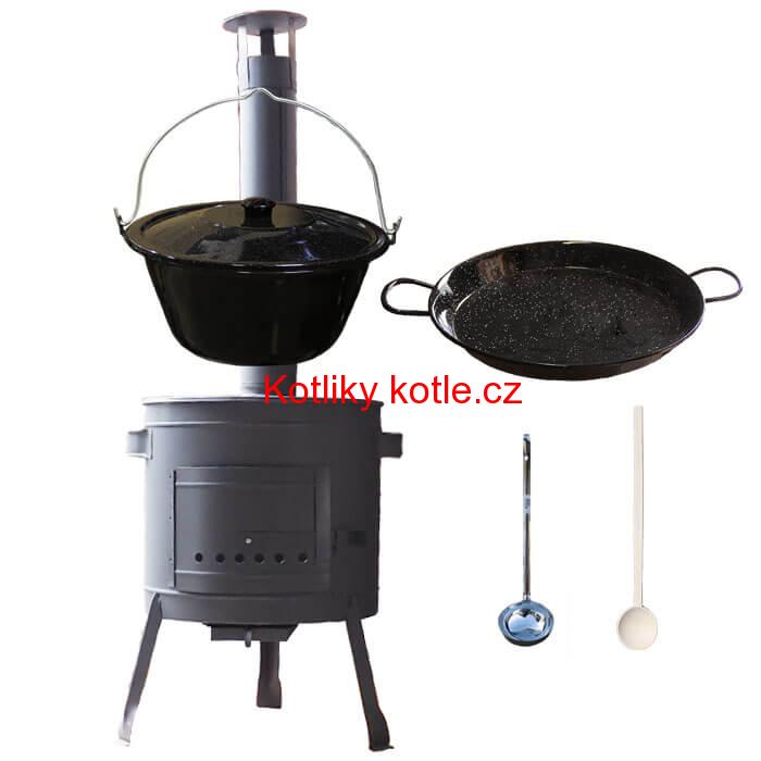 Smaltovaný kotlík 20 L + Paella smaltovaná pánev 46 cm + žáruvzdorná nízká kotlina 42 PLUS 600