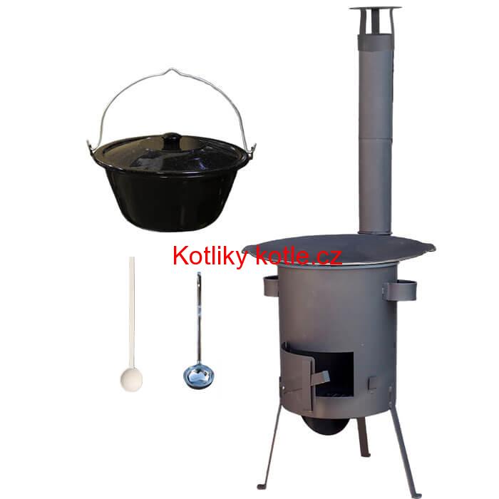 Smaltovaný kotlík 20 L + Litinová pánev 45 cm + žáruvzdorná kotlina 42 PLUS 600 s roštem na popel 4 mm