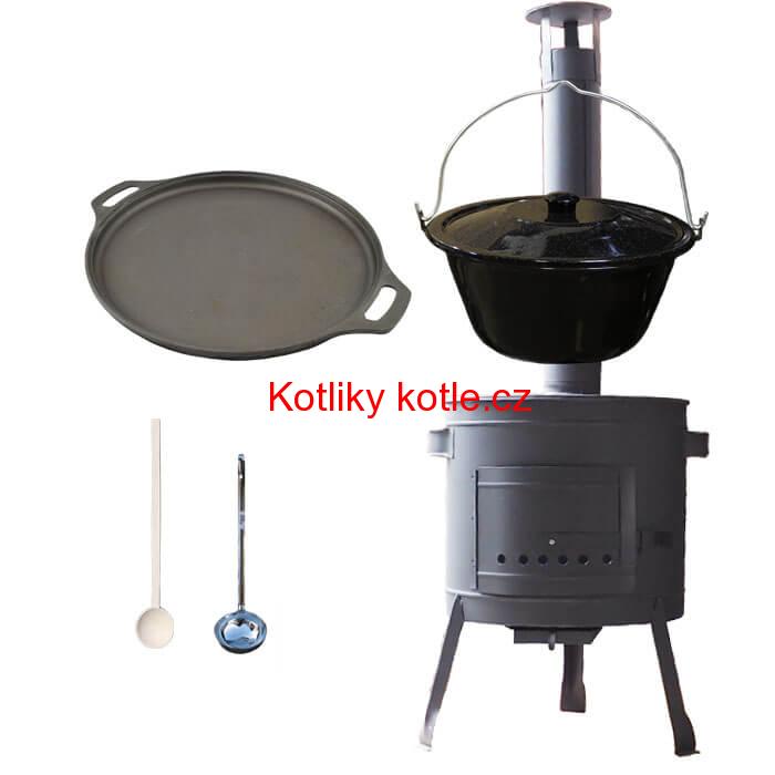 Smaltovaný kotlík 20 L (1,2 mm) + Litinová pánev 43 cm + žáruvzdorná kotlina 42 PLUS 600