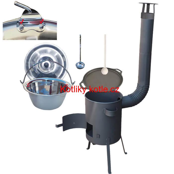 Nerezový kotlík 20 L (0,8 mm) + Litinová pánev 43 cm + žáruvzdorná kotlina 42 PLUS 600 4 MM