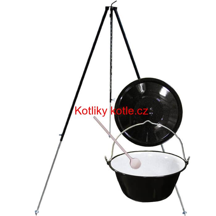 Smaltovaný kotlík 40 L + poklice + teleskopicka trojnožka 1,7 m