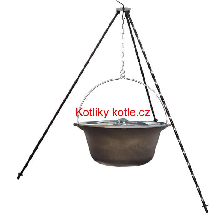 Litinový kotlík 10,8 L + poklice  + trojnožka 1,2 m