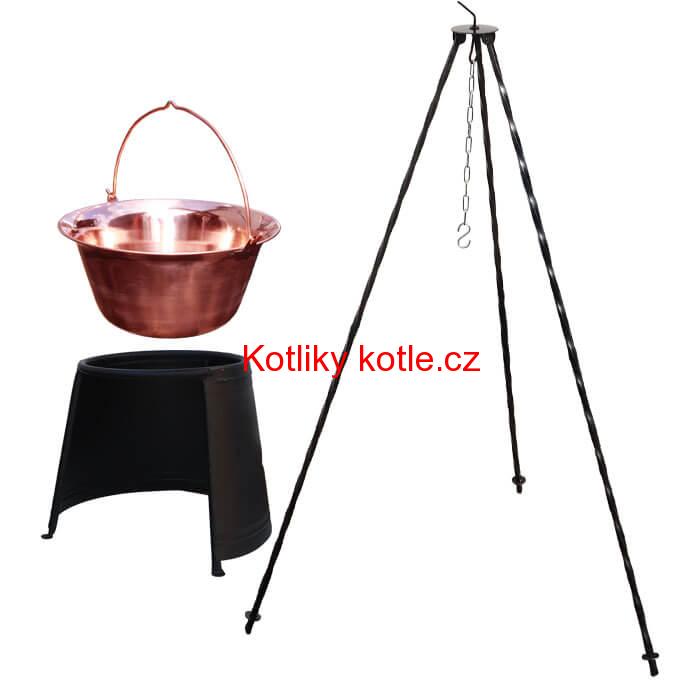 Měděný kotlík 10 L (1,2 mm) + chránič plamene 37 cm + trojnožka 1,2 m