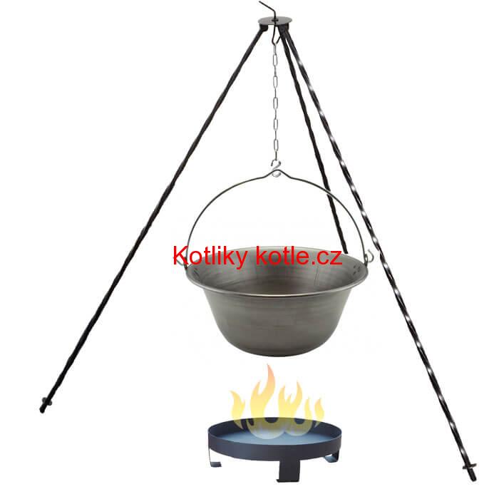 Železný kotlík 6 L (0,75 mm) + trojnožka 1 m + ohniště 36 cm
