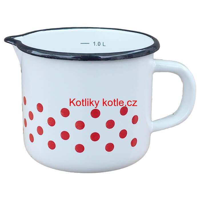 Smaltovaný hrnek s výlevkou 1 L - tečkovaný