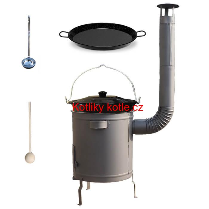 Smaltovaný kotlík 13 L (1,2 mm) + Paella pánev 38 cm + silnostěnná (1,5 mm) žáruvzdorná kotlina (1,5 mm) 36 PLUS 600