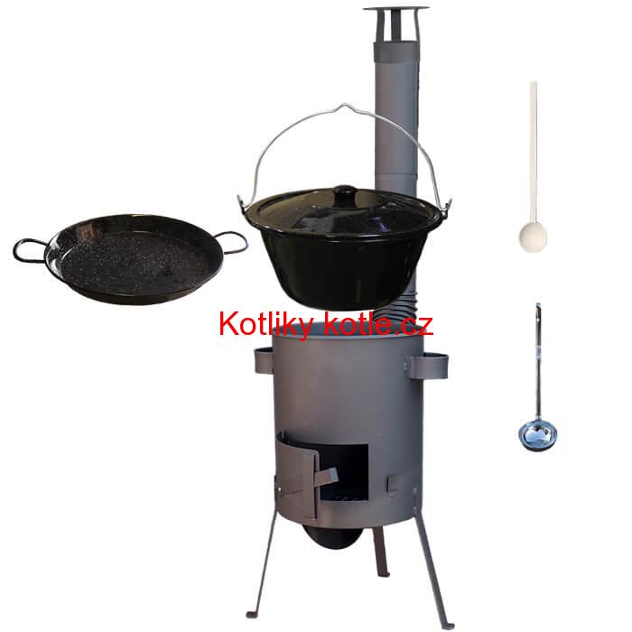 Smaltovaný kotlík 13 L + Paella pánev 38 cm + žáruvzdorná kotlina 36 PLUS 600 4 MM