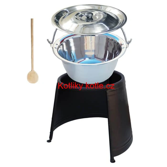 Nerezový kotlík 10 L (0,8 mm) + poklice + chránič plamene