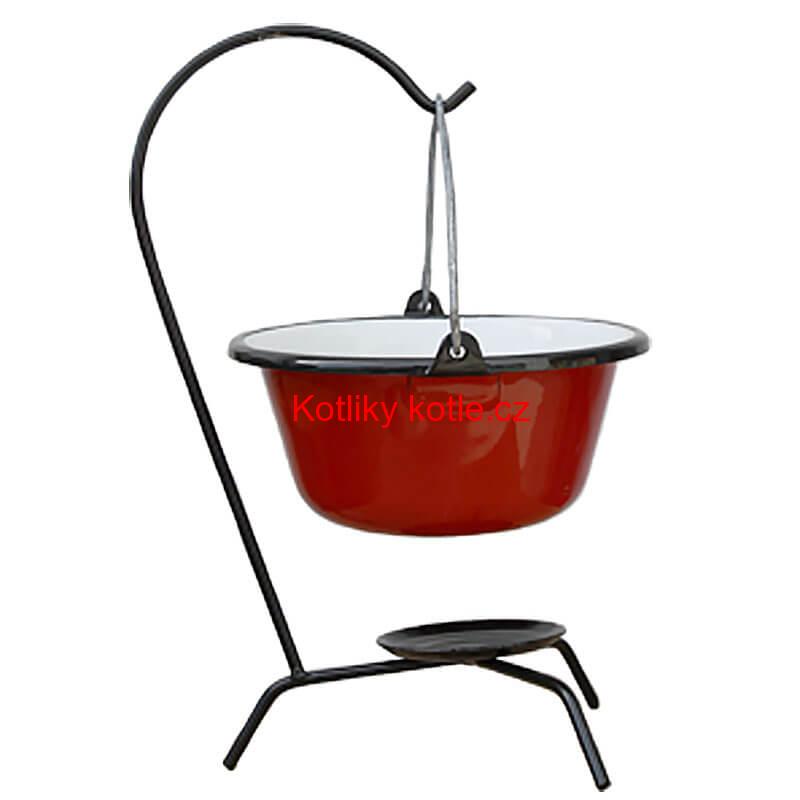 Servírovací kotlík na guláš smaltovaný červený 0,8 l + stojánek