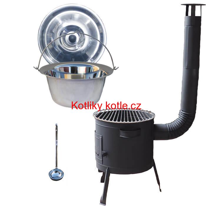 Nerezový kotlík 20 L (1,2 mm) INOX + Nerezový rošt 45 cm + nízká žáruvzdorná kotlina 42 cm PLUS 600