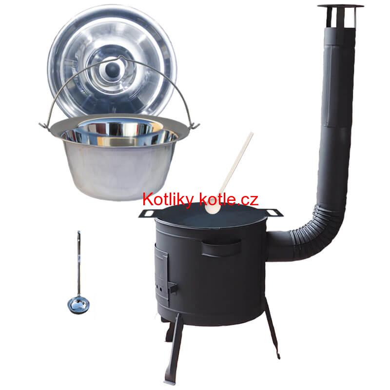 Nerezový kotlík 15 L (1,2 mm) + železná pánev 38 cm UNI + kotlina 36 cm PLUS 600