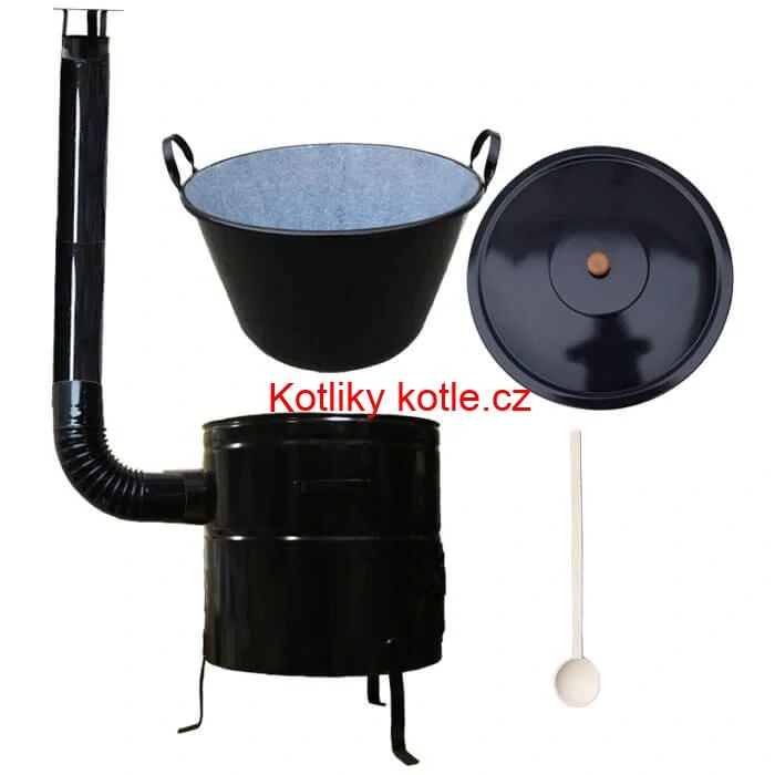 Zabijačkový smaltovaný kotel 80 L + kovová kotlina 58 cm + kouřovod