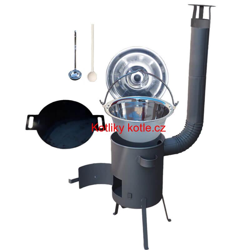 Nerezový kotlík 15 L (1,2 mm) + železná pánev 38 cm UNI + žáruvzdorná kotlina 36 cm PLUS 600 4 MM