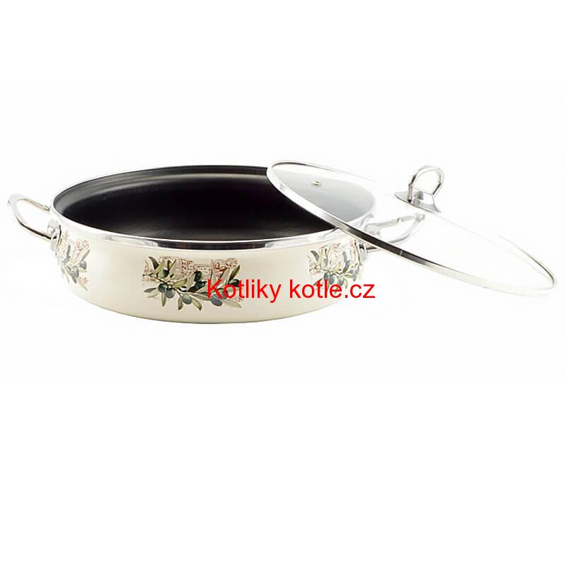 Smaltovaný rendlík s poklicí 28 cm OLIVA