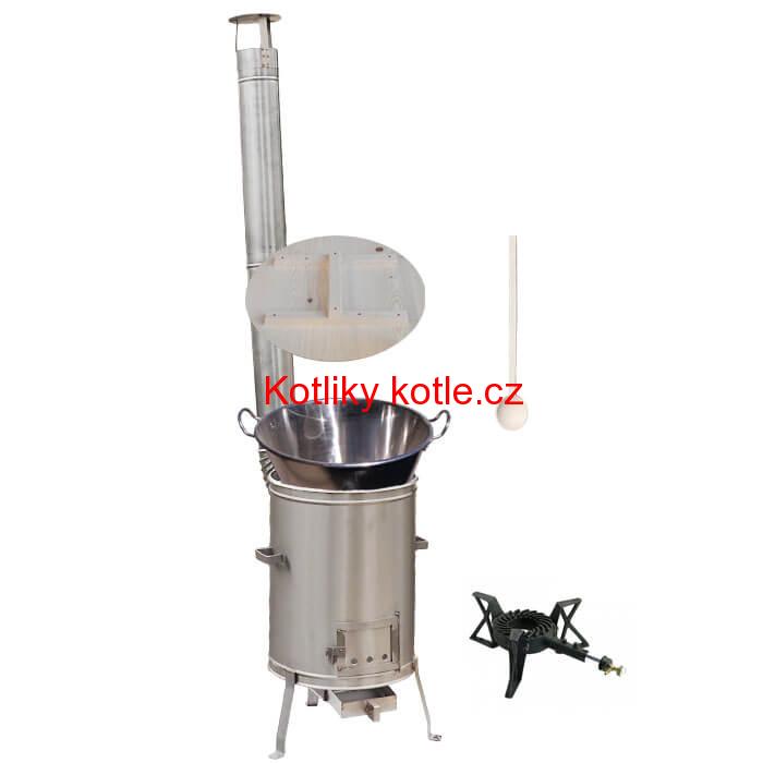 Zabijačkový nerezový kotel 100 L + nerezová kotlina 60 cm + hořák 7 kW a vařečka