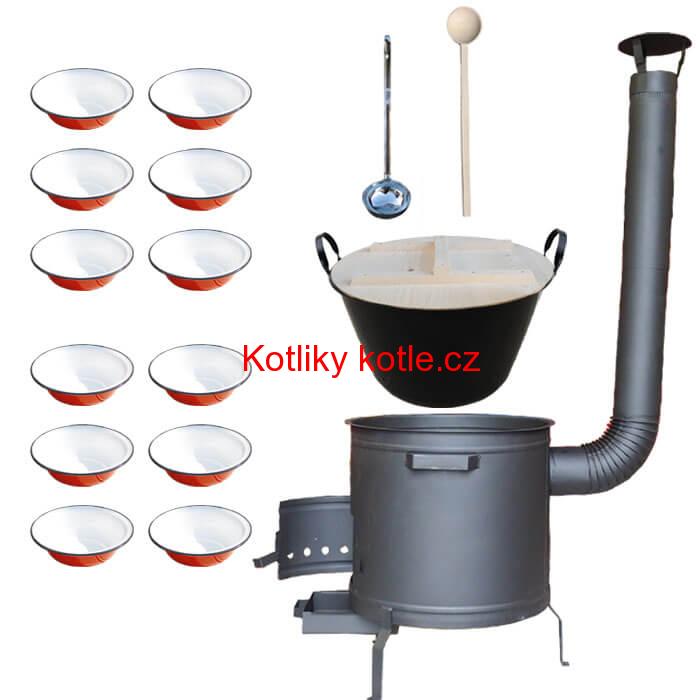 Smaltovaný kotel 100 L + smaltované talíře 12 ks + vařečka a naběračka BIG PARTY PLUS 600