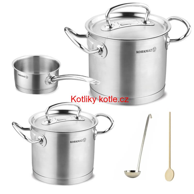 Sada nerezových hrnců s poklicí + rendlík 2 + 1 ks 5 L, 9 L, 1,5 L