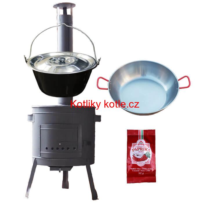Smaltovaný kotlík 22 L + Pánev PAELLA (WOK) 45 cm + sladká paprika 50 g + nízká kotlina 42 PLUS 600