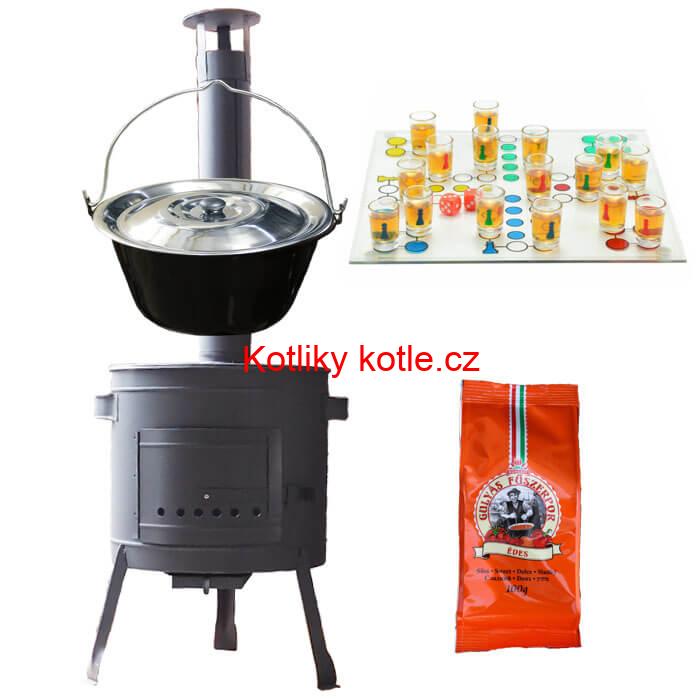 Smaltovaný kotlík 20 L (1,2 mm) + pepř + člověče pi už + nízká žáruvzdorná kotlina 42 PLUS 600