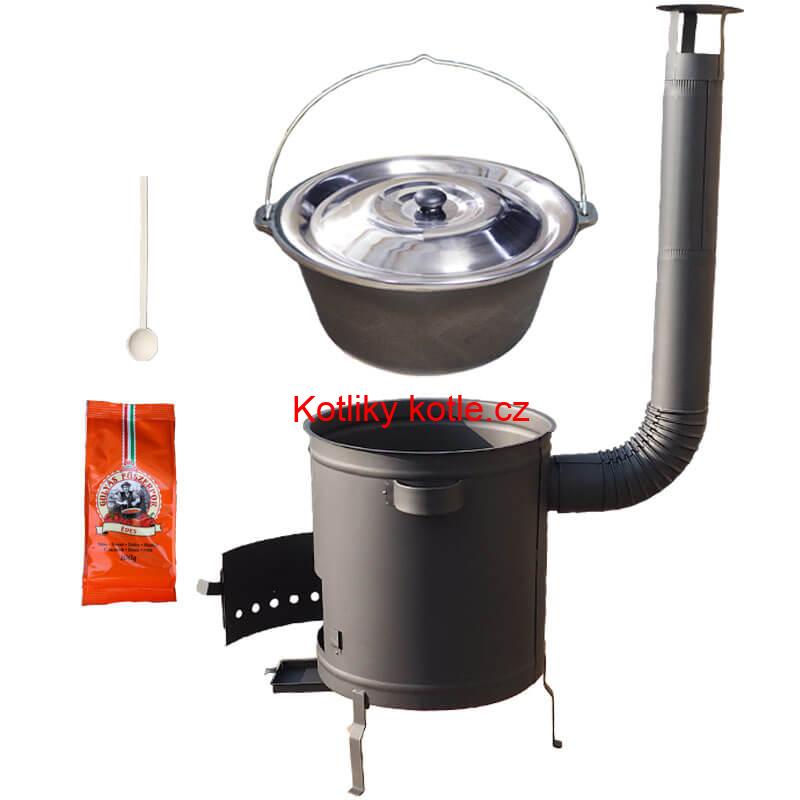 Litinový kotlík 16 L + silnostěnná kotlina 36 cm (1,5 mm) STRONG + žáruvzdorná barva Plus 600